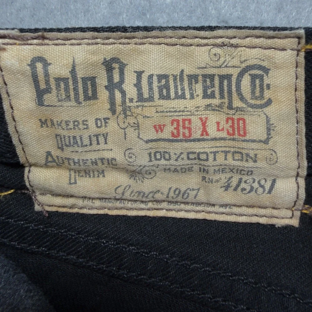 Polo Ralph Lauren Hampton Straight Black Denim Jeans‎ Mens 35x30 Cotton RL Logo